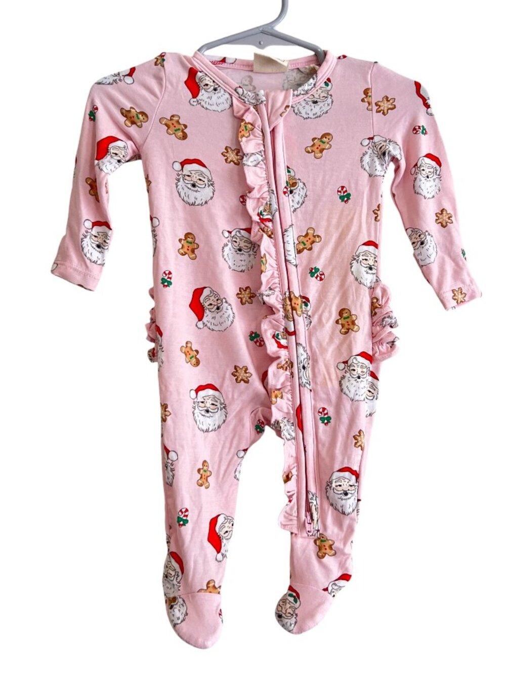 NWT Tullabee Pink Santa Printed Ruffle Christmas Footie Pajamas